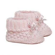 S442-P: Pink Check Bootees w/Bow